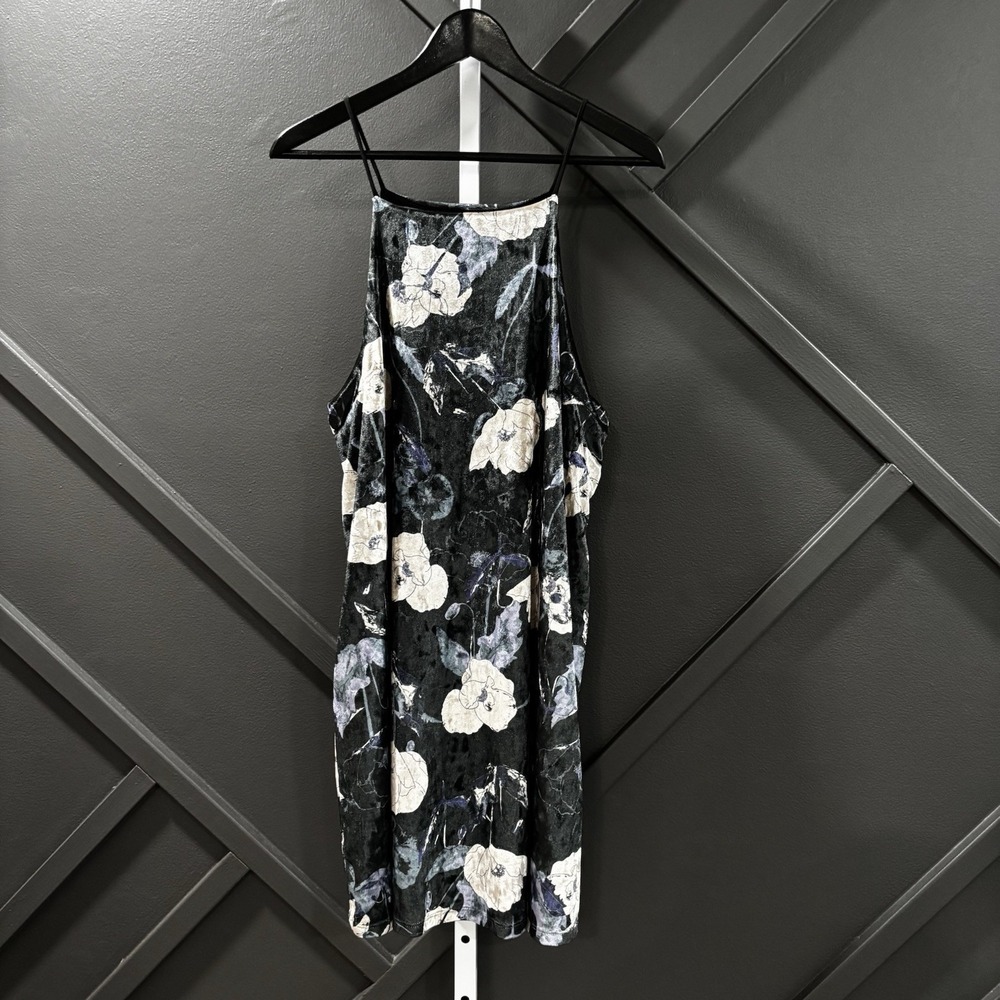 SAM & LAVI Floral Velvet Slip Dress Size L Black White Spaghetti Strap Midi